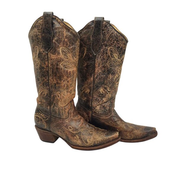 Circle G Western Boots Womens 7M Pointed Toe Embroidery Cowgirl Brown Leather - Picture 2 of 15